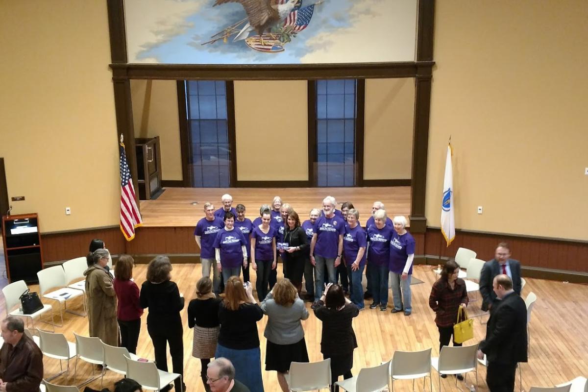 After Performing on Stage Dance Out Dementia Students Pose with Lt. Gov. Polito