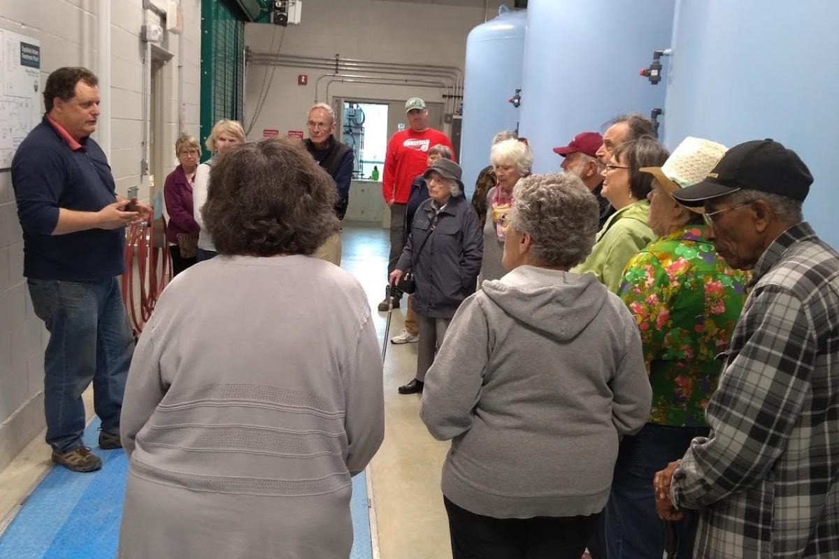 Water Superintendent Greg Krom Gives a VIP Tour of the town's new Water Treatment Plant to a Large Group of Curious Seniors