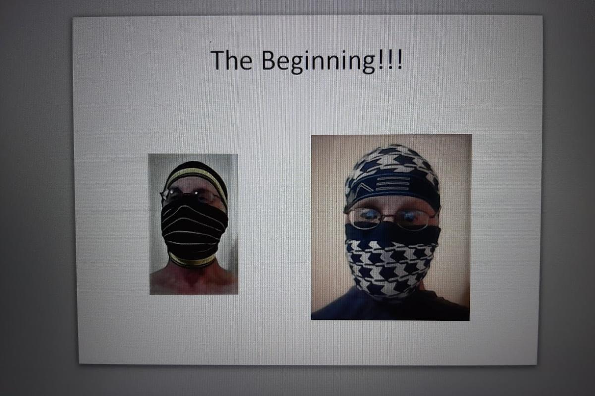 The beginning with photos of masked man