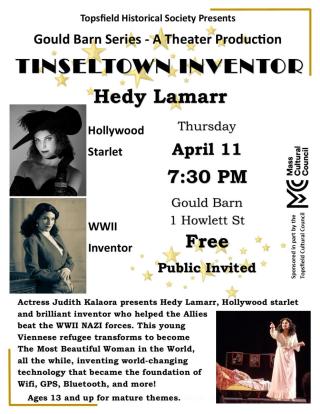 Flyer of historical society event featuring Hedy Lamarr