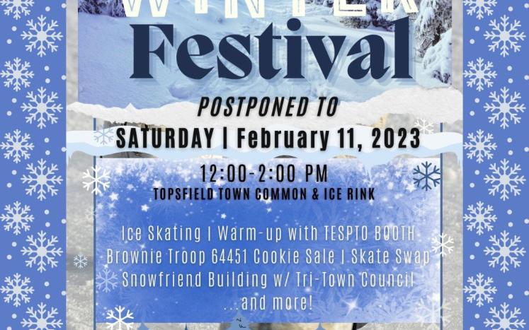 Winter Festival flyer depicting a winter scene and providing date and time of the event